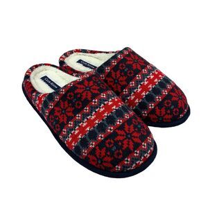 Club Room Mens Fair Isle Fleece-Lined Slippers Red 6-7